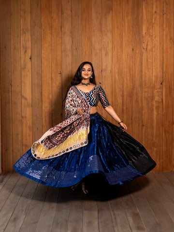 Half n Half Blue Gaji Multipurpose Chaniya Choli By Kalpanas Creations