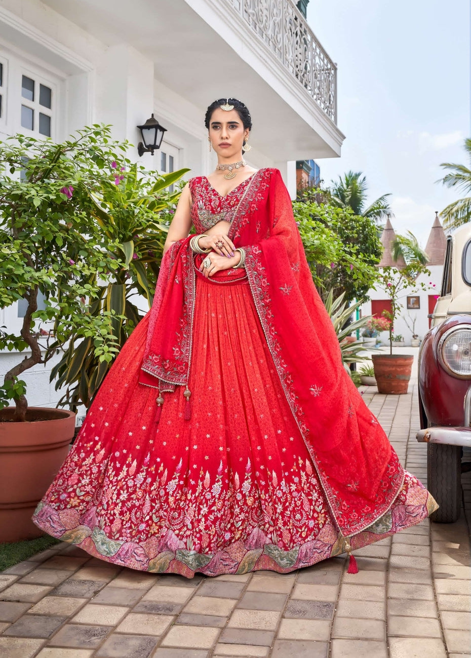 Radiant Rangoli Ensemble 2024: Anika Wedding Lehenga Choli by Kalpanas Creations