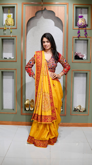 Yellow Katha Rabari Saree