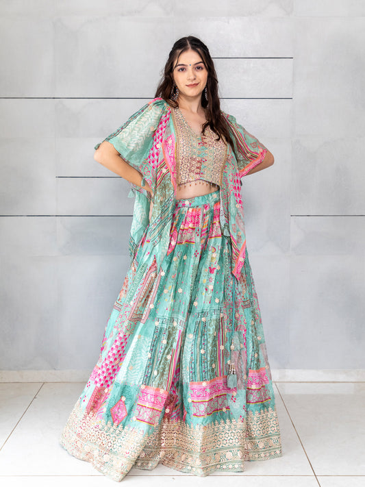 Designer Wedding IndoWestern Series By Kalpanas Creations , Frill flair Blouse