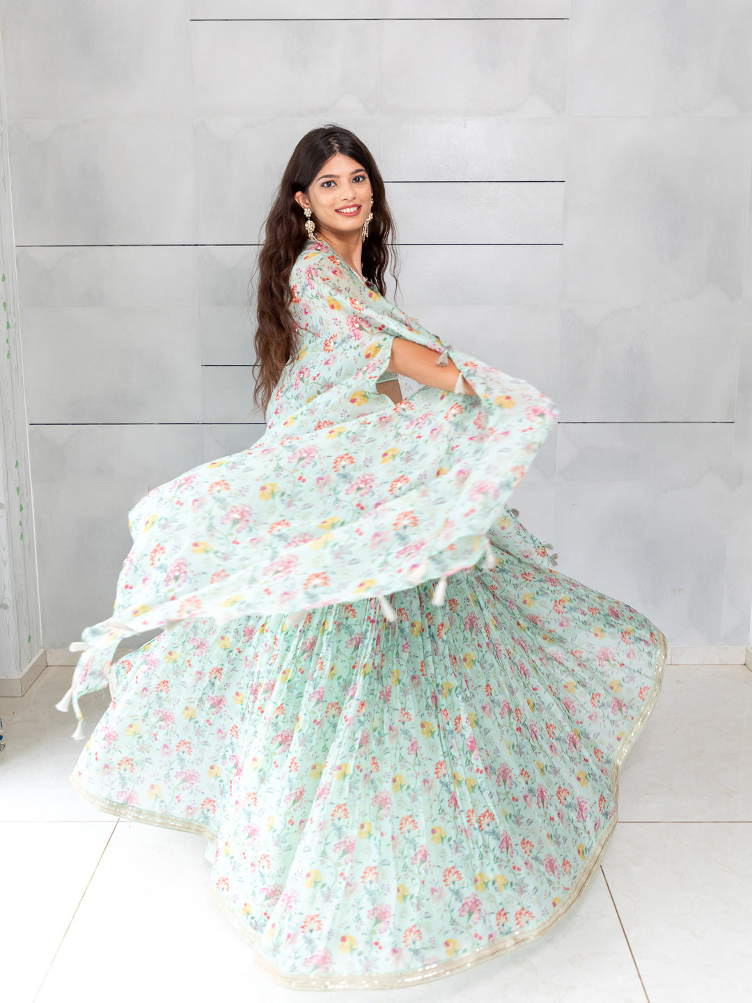 Designer Indowestern Collection By Kalpanas Creations Floral Sea Green Cape