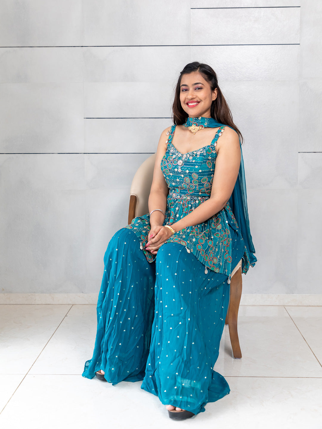 Designer Indowestern Collection By Kalpanas Creations Sea Blue Peplum Style