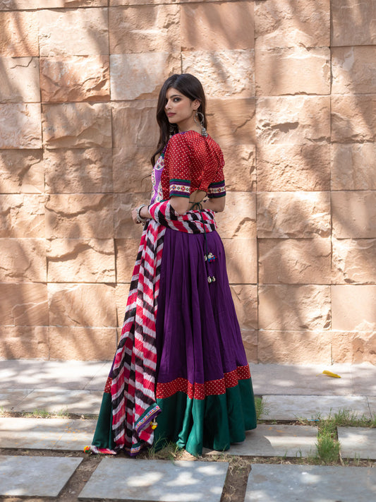 Half n half green Purple Navratri Chaniya choli by Kalpanas Creations