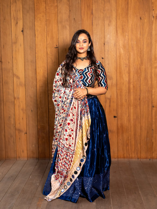 Half n Half Blue Gaji Multipurpose Chaniya Choli By Kalpanas Creations