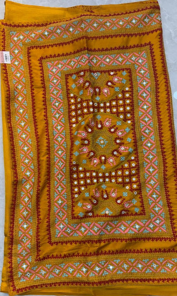 Designer Yellow Katha Rabari Work Saree