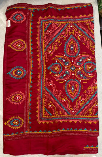 Semi Tussar Katha Rabari Saree with Keri Butta & Mirror Work