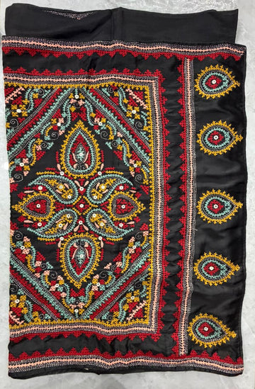Black Semi Tussar Silk Saree with Kutchi Hand Work