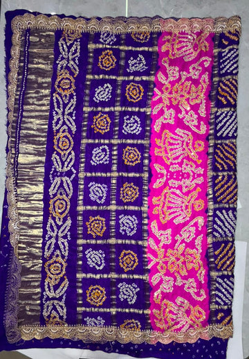Bandhani Saree with Lambi Border and Real Mirror Work