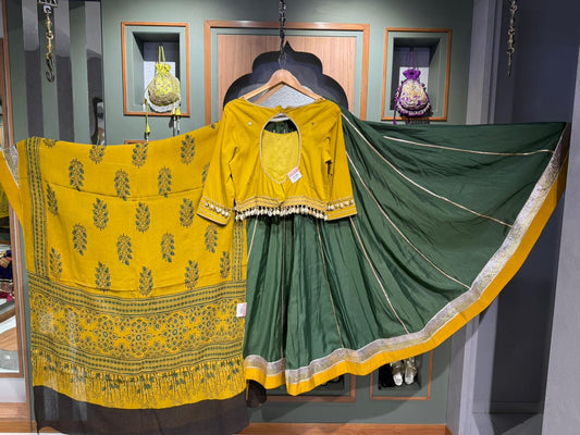 FB chaniya ,KC blouse kodi coin ,EEGL Chinnon Ajrakh print Duppata
