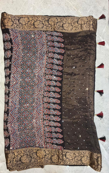Ajrakh Saree with Banarasi Border1