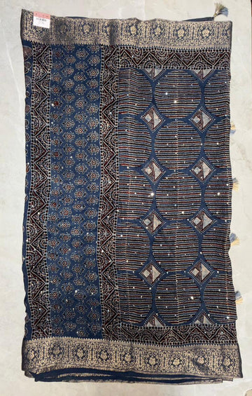 Ajrakh Saree with Banarasi Border2