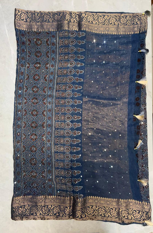Ajrakh Saree with Banarasi Border2
