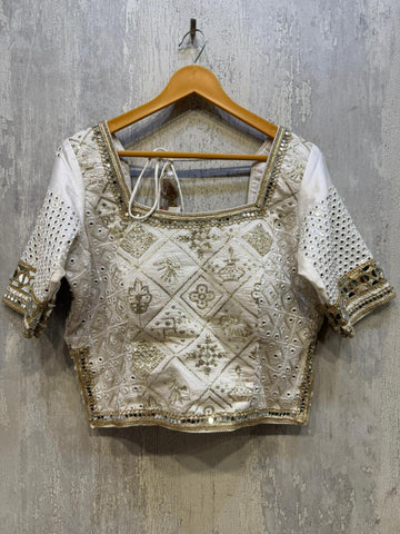Gaji Silk Blouse with Real Hand Mirror & Tikki Work KC 0005116