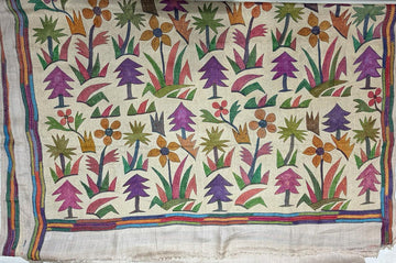 Cream Color Pure Katha Hand Work Saree