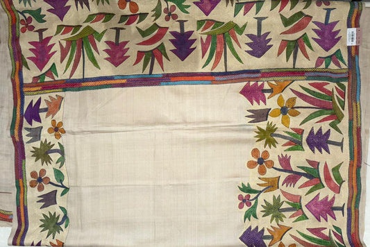 Cream Color Pure Katha Hand Work Saree
