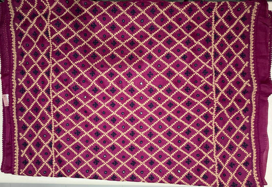 Rani Pink Pure Katha with Real Mirror Work Saree