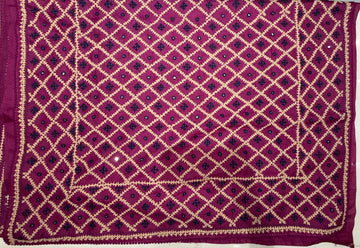 Rani Pink Pure Katha with Real Mirror Work Saree