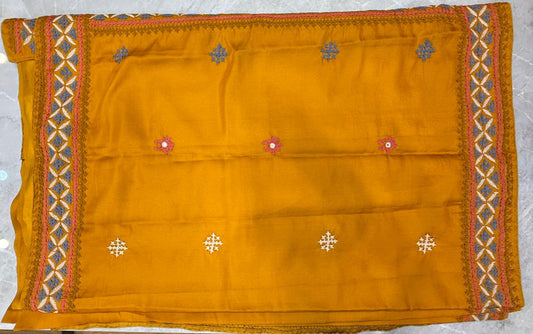 Yellow Rabari Bharat Saree with Mirror Katha Work