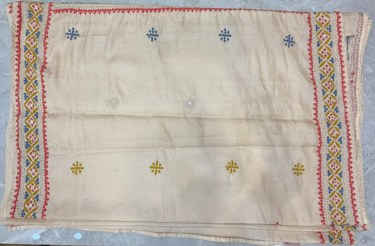 Cream Color Rabari Bharat with Mirror Katha Work Saree