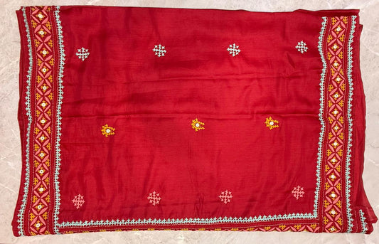 Red Rabari Bharat with Mirror Katha Work Saree