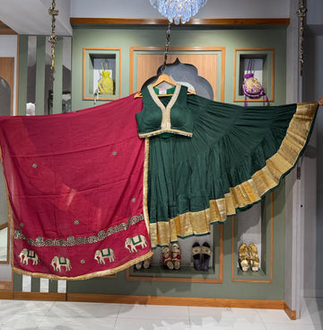 Designer Green Mal Cotton Mix Chaniya Choli with Elephant Work Dupatta