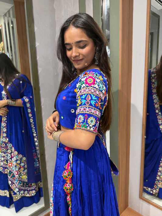 Royal Blue Modal Silk Chaniya Choli with Khaat Work & Moti Work