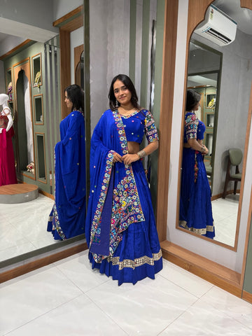 Royal Blue Modal Silk Chaniya Choli with Khaat Work & Moti Work