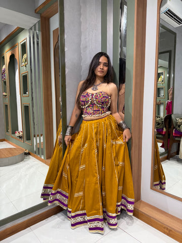 Mustard Bombay Silk Chaniya with Corset Blouse