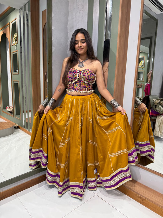 Mustard Bombay Silk Chaniya with Corset Blouse