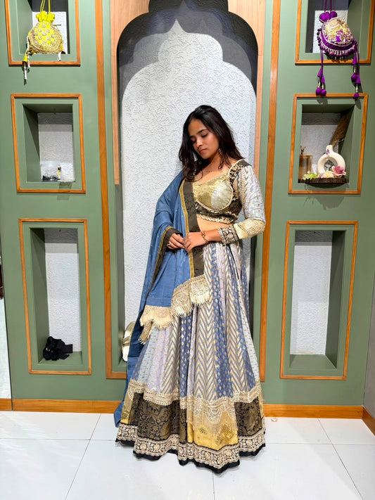 Grey Multi-Kali Banarasi Silk Chaniya Set