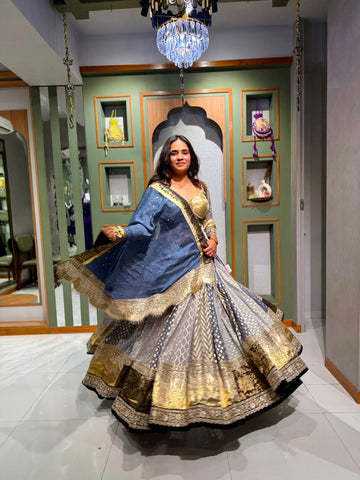Grey Multi-Kali Banarasi Silk Chaniya Set