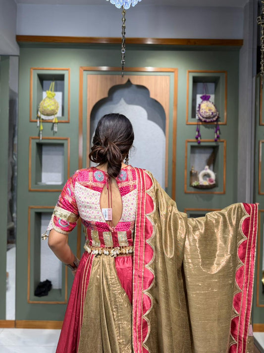 Designer Pure Ghaji Silk Chaniya Set with Lumpi Georgette Buttas & Vintage Kodi Coin Work