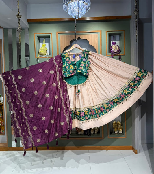 PinkColour Pure Bombay Silk Chaniya with Vintage Mirror Work & Corset Blouse