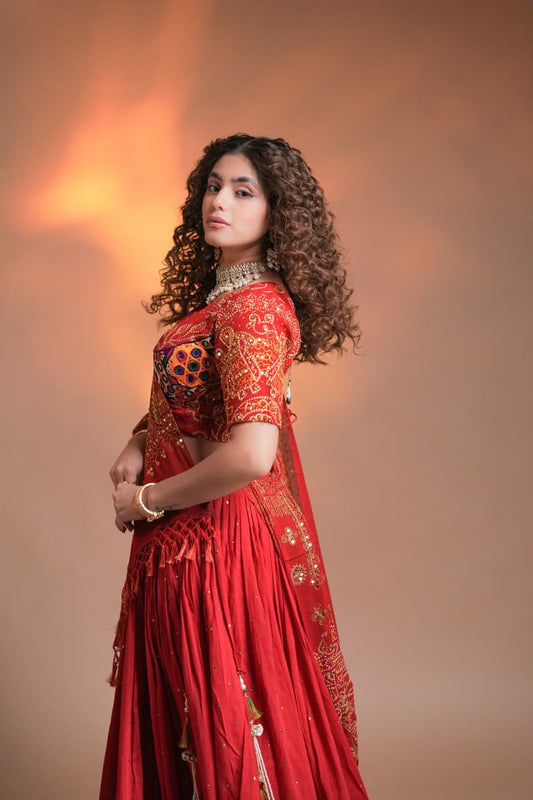 Traditional Red Designer Chaniya Choli by Kalpana’s Creations