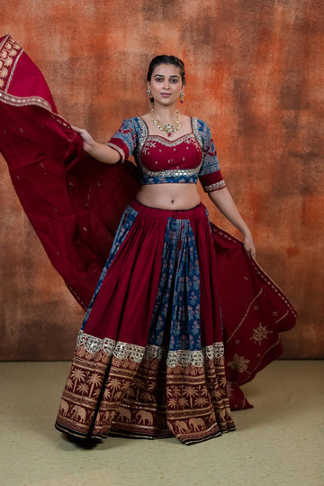 Designer Ajrakh Cotton Mirror Work Chaniya Choli By Kalpana's Creations