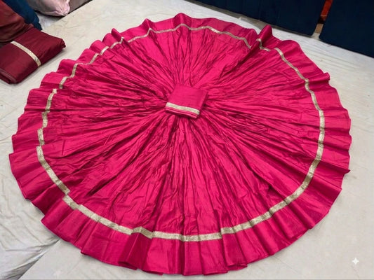 Kali Roman Silk Single Colour Skirt with Real Mirror Lace Patti