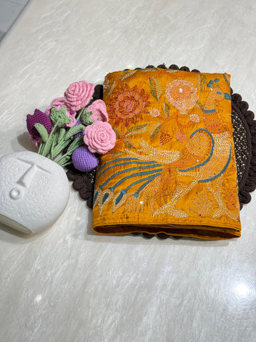 Designer Semi Tussar Silk Saree with Intricate Katha Work