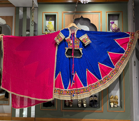 Designer Royal Blue Cotton Chaniya Choli with Kodi & Mukesh Work