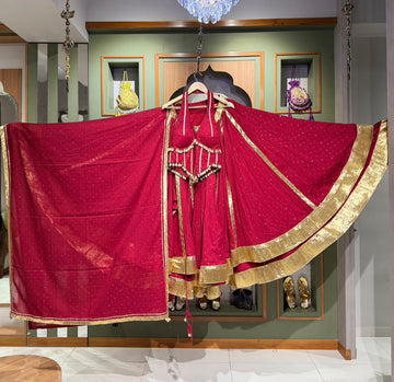 Maroon Jam Silk Double-Flair Chaniya Set
