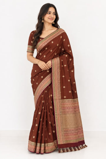 Brown Colour Soft Mashru Silk Banarasi Saree