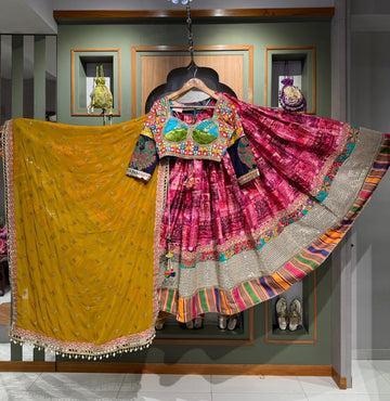 Designer Multicolor Chaniya Choli with Golden Dupatta