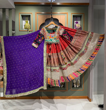 Designer Multicolour Chaniya Choli with 16+ Meter of Flair and Purple Dupatta
