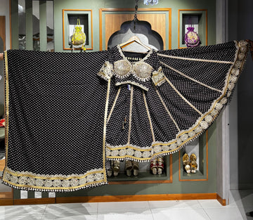 Bandhani Chaniya with Georgette Bandhani Blouse & Mirror Work Dupatta