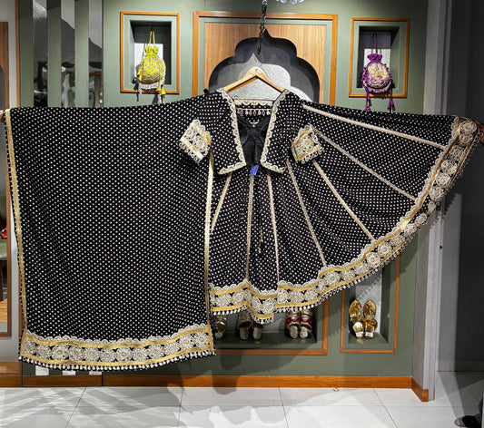 Bandhani Chaniya with Georgette Bandhani Blouse & Mirror Work Dupatta