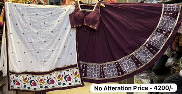 Designer Cotton Ajrakh Chaniya Choli With Mirror work
