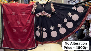 Designer Cotton Ajrakh Chaniya Choli With Mirror work