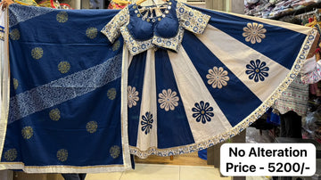 Designer Cotton Ajrakh Chaniya Choli With Mirror work