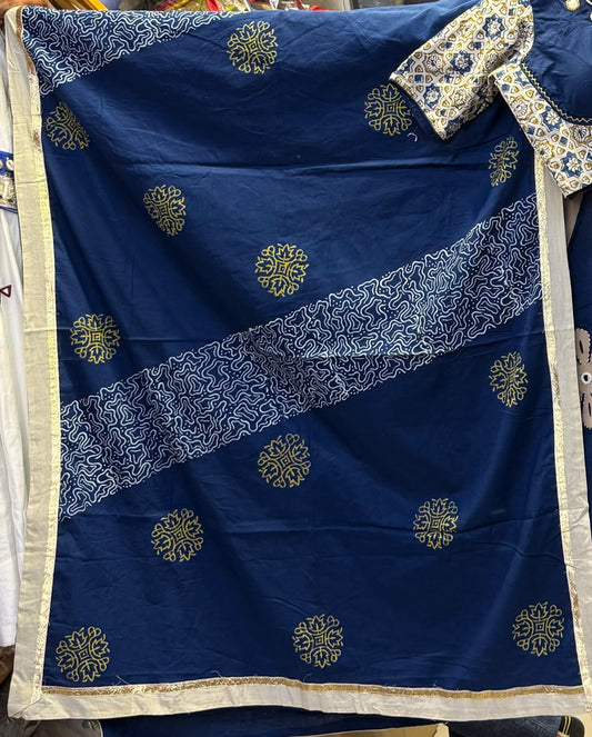 Designer Cotton Ajrakh Chaniya Choli With Mirror work