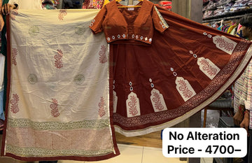 Designer Cotton Ajrakh Chaniya Choli With Mirror work
