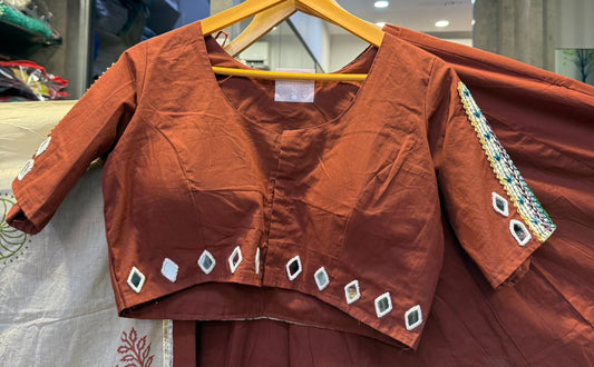 Designer Cotton Ajrakh Chaniya Choli With Mirror work